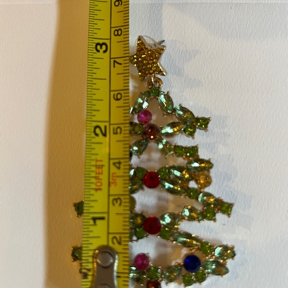 Bauble Bar Christmas Tree Earrings Statement Rhinestones and Crystals Gold 3" - Picture 6 of 8